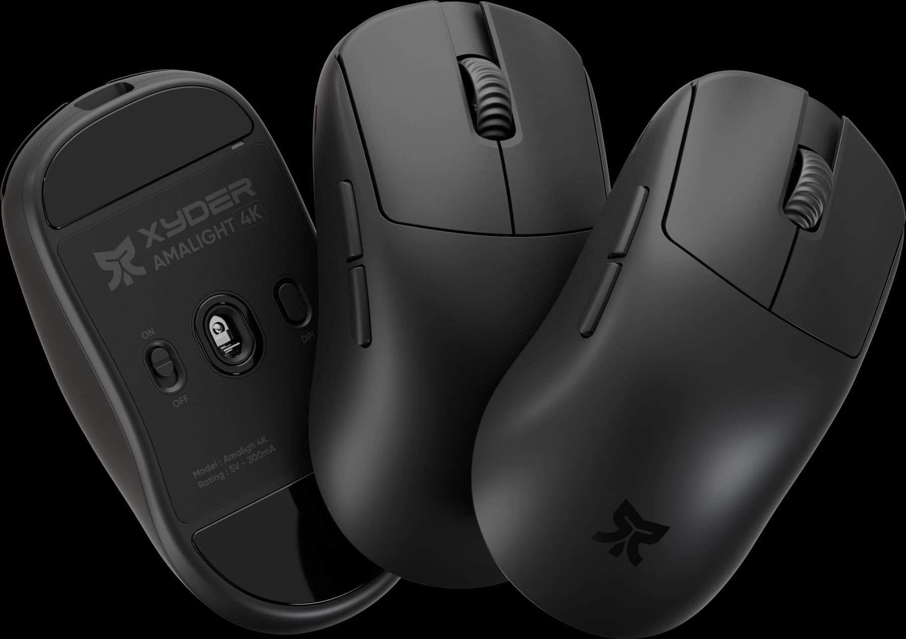 Amalight 4K: three original views of the black gaming mouse